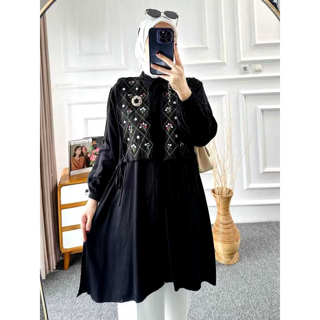 Hawaruni - Joana Tunik Bordir Katun Rayon Twill Premium