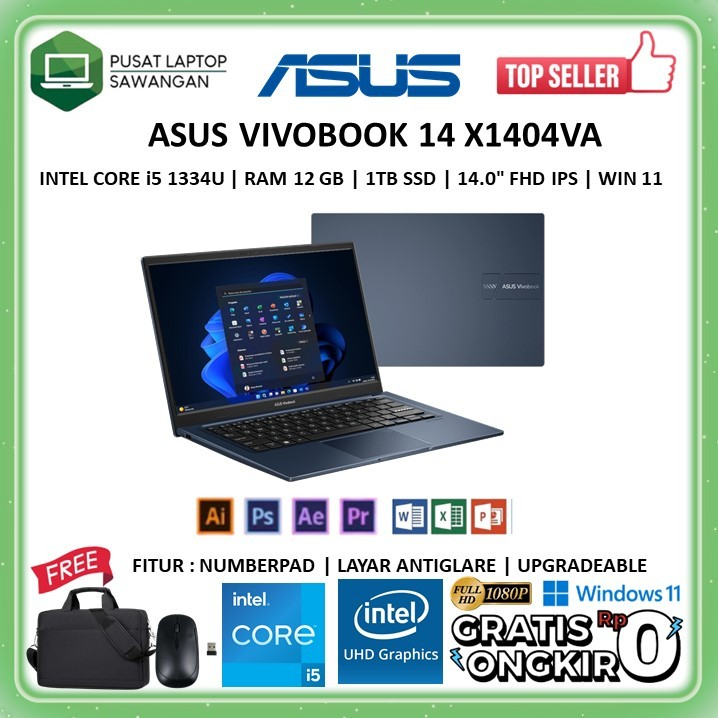 Laptop Murah Asus Vivobook 14 X1404VA Intel Core i5 1334U RAM 12GB 1TB SSD Windows 11 Original