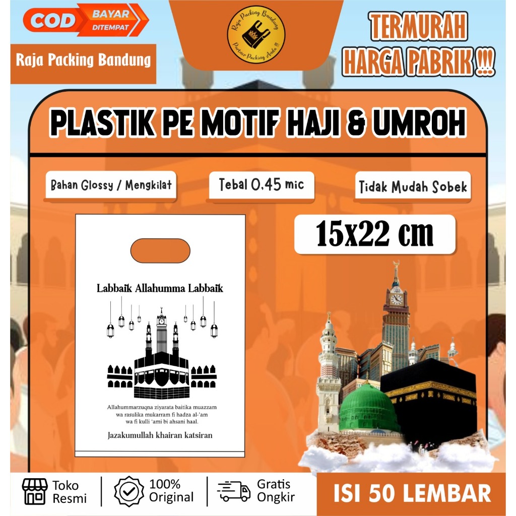 

Plastik PE oleh oleh Haji dan Umroh Motif Ka'bah Uk 15x22 (isi 50pcs) | Kantong Plastik Souvenir Haji & Umroh, Kemasan Parcel