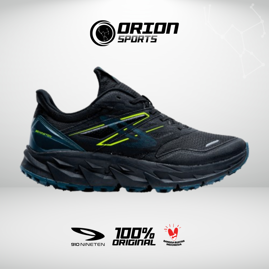 SEPATU TRAIL RUNNING 910 NINETEN YUZA EVO - HITAM/HIJAU TUA/JINGGA