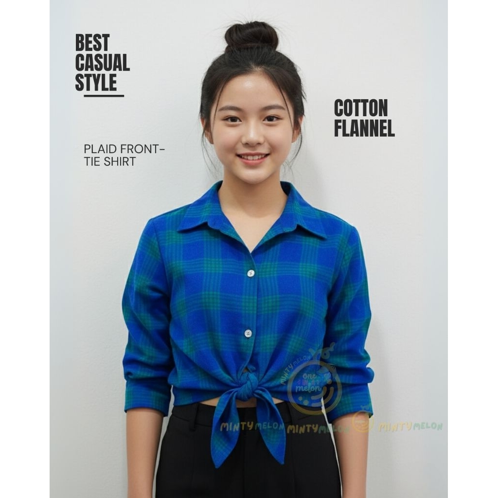 km25.1 Crop Plaid Shirt Flannel Wanita – Kemeja Kotak Crop Tie Front
