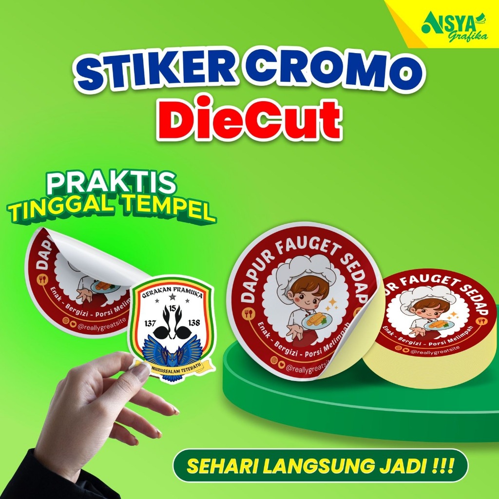 

CETAK A3+ STIKER CROMO CUTTING PUTUS DIE CUT / stiker bontak die cut / stiker kemasan cutting