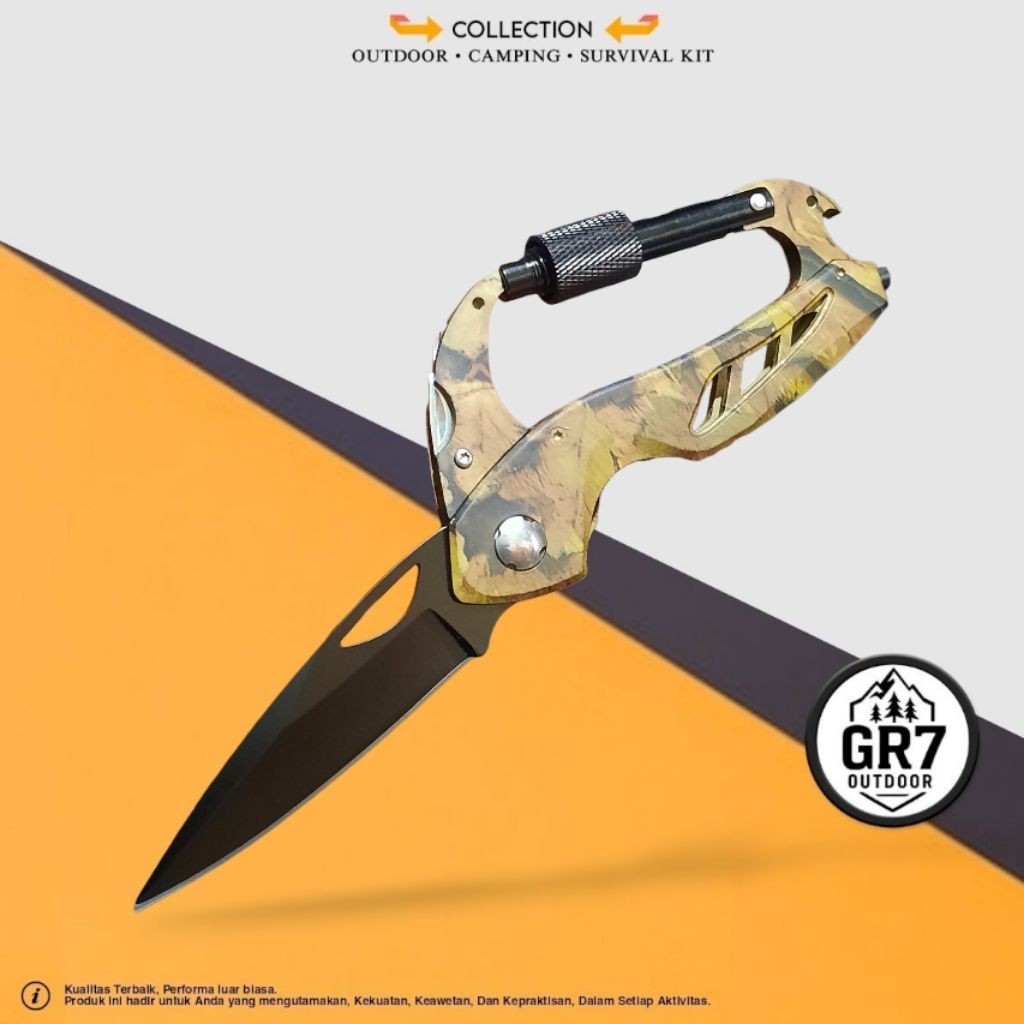 Carabiner Pisau Multifungsi 5 in 1 Outdoor EDC / Carabiner / Survival Kit