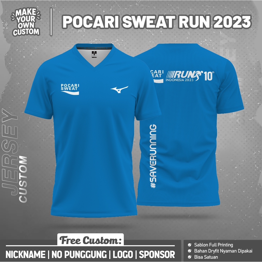 JERSEY CUSTOM POCARI SWEAT RUN 2023 SKY PENDEK Free Custom Nama dan No Punggung Full Printing