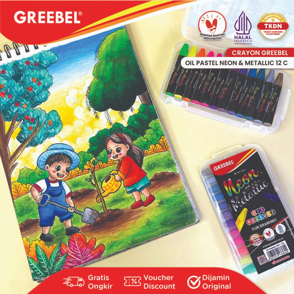

GREEBEL Crayon Krayon 12 Warna Neon Metalic / Kids Oil Pastel Krayon Set Crayon Greebel