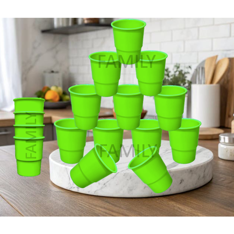 FAMILY TOYS - [1 Lusin = 12 PCS] Cangkir Plastik Aqua V / Gelas Plastik / Tempat Minum (Warna Random