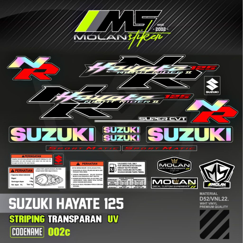 Decal Sticker Striping Variasi Transparan Uv Suzuki Hayate NR 2 Sport Matic Hayate Nigt Raider 2 Hay