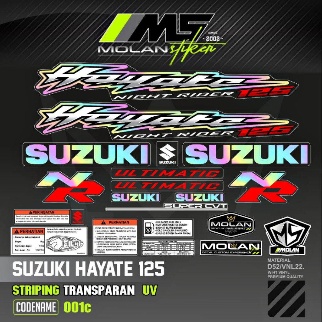 Decal Sticker Striping Variasi Transparan Uv Suzuki Hayate NR 1 Ultimatic Hayate Night Rider 1 Hayat