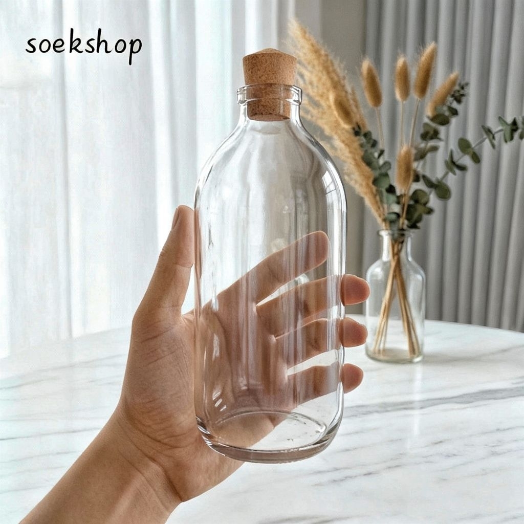 Botol Kaca Asi 500ml, Botol Kaca Tutup kayu 500ml, Botol Susu