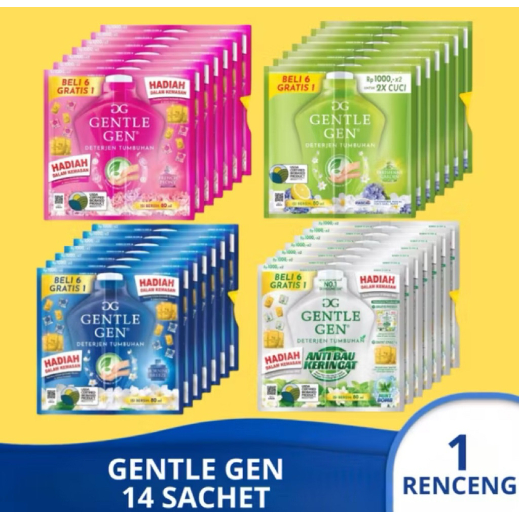 Gentle Gen Detergen Cair Renceng isi 12+2=14pcs|Ready all variant|Harga Grosir|Sabun cair|Detergen C