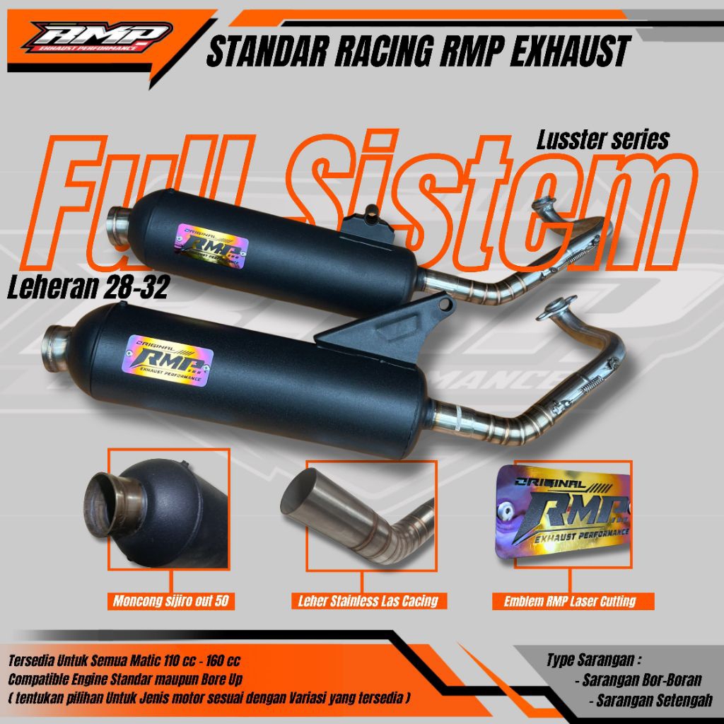Knalpot Standar Racing Luster Avolution V1 Original Rmp Leher Semi Cacing 28-32mm Pnp Vario Beat Mio