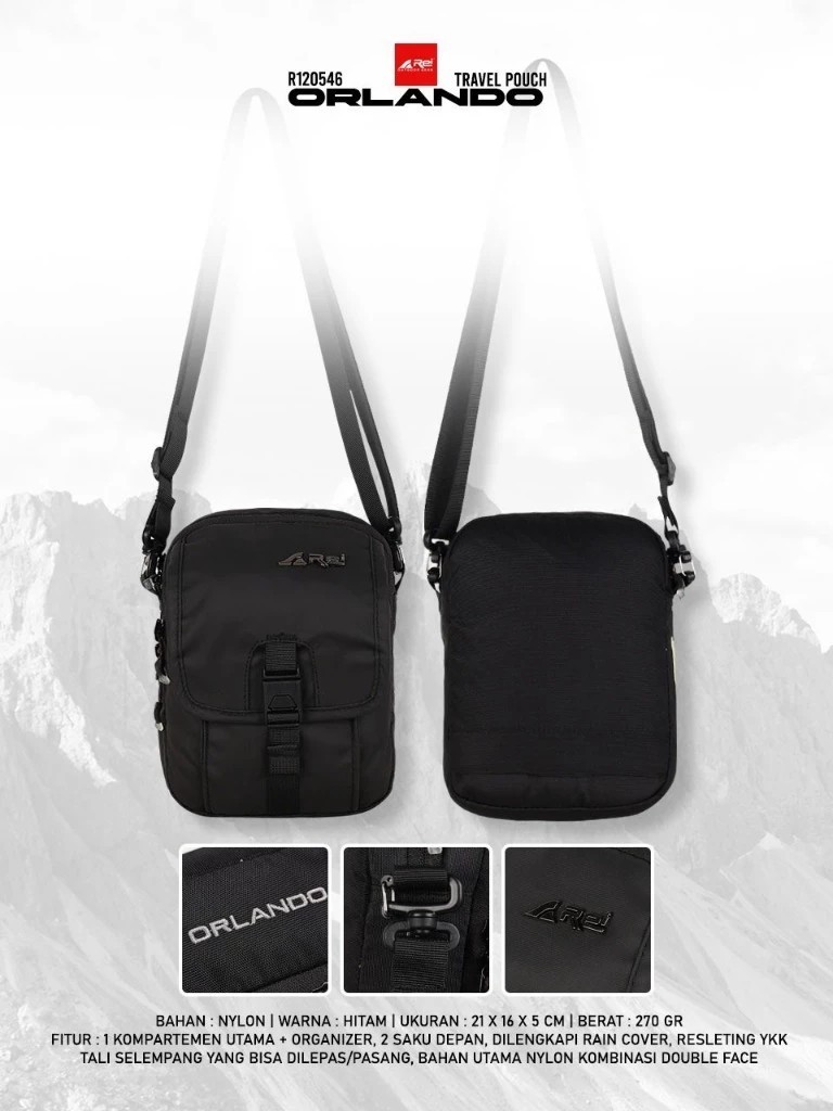 Travel Pouch Arei Orlando / Tas Selempang Orlando Arei Outdoorgear Tas Pria Wanita Kasual Hitam