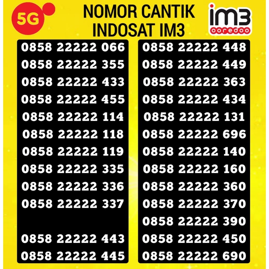 Nomor cantik Indosat Nomor Hexa 222222 Panca 22222 222 222 Super