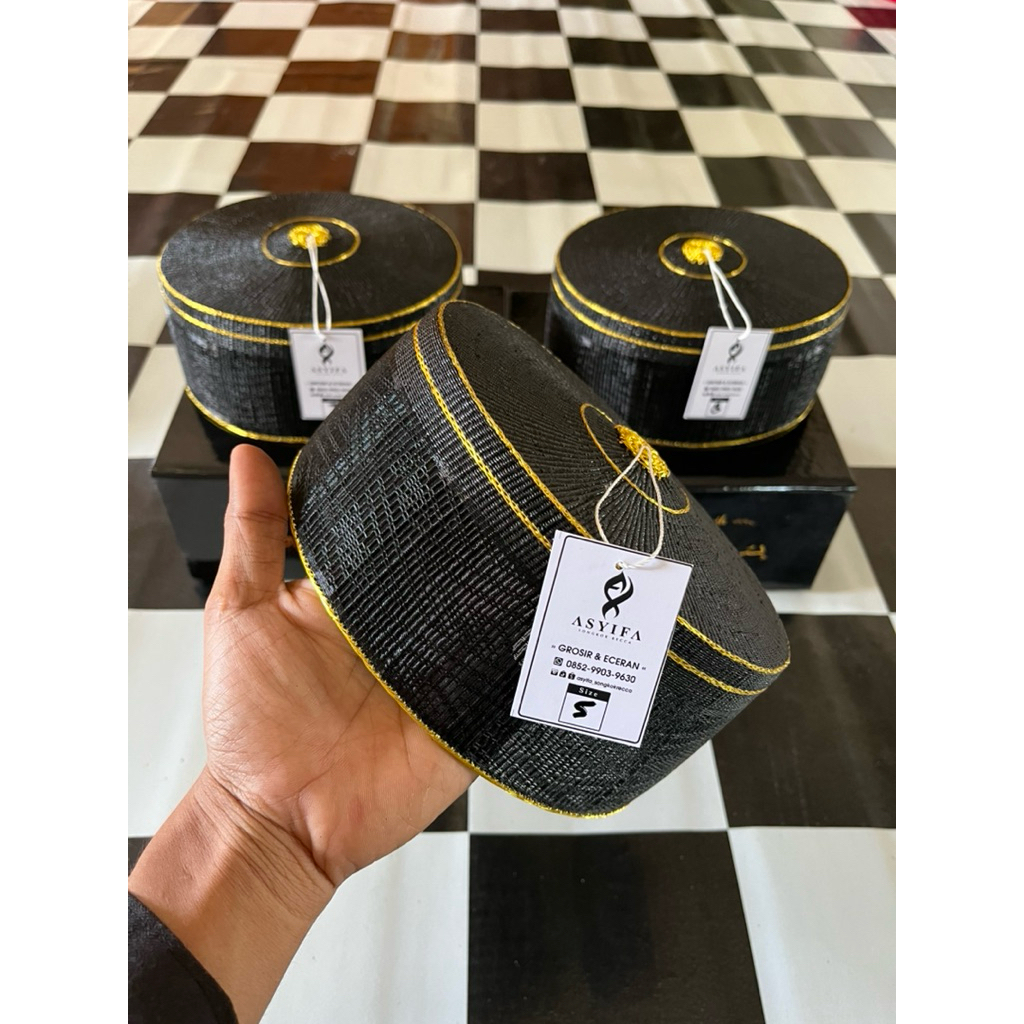 SONGKOK RECCA TEMBAGA HITAM LIST EMAS IMITASI