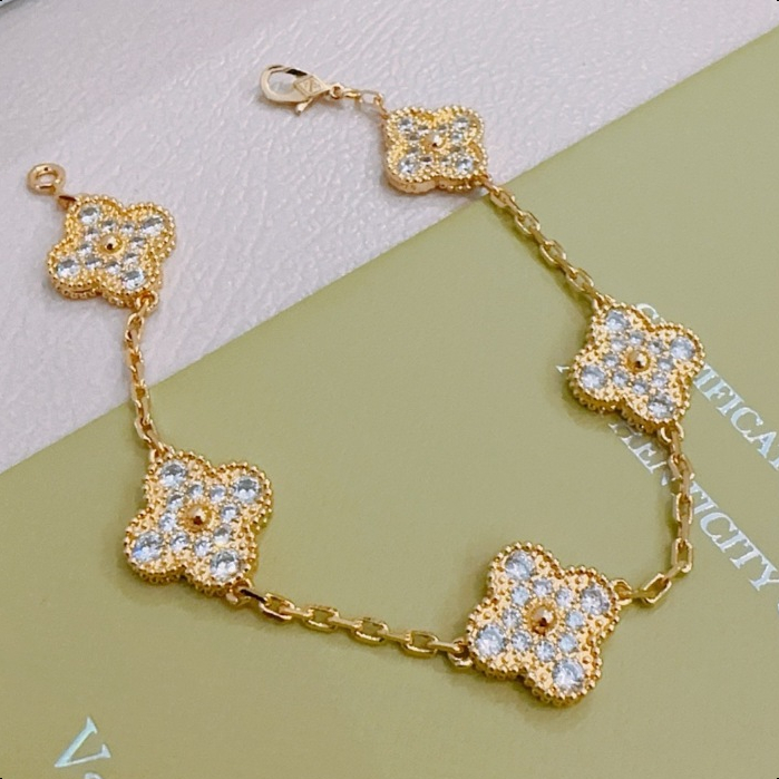 Van Cleef & Arpels full diamond bracelet, five-color bracelet/Gelang Van Cleef/Gelang emas 18k wanit