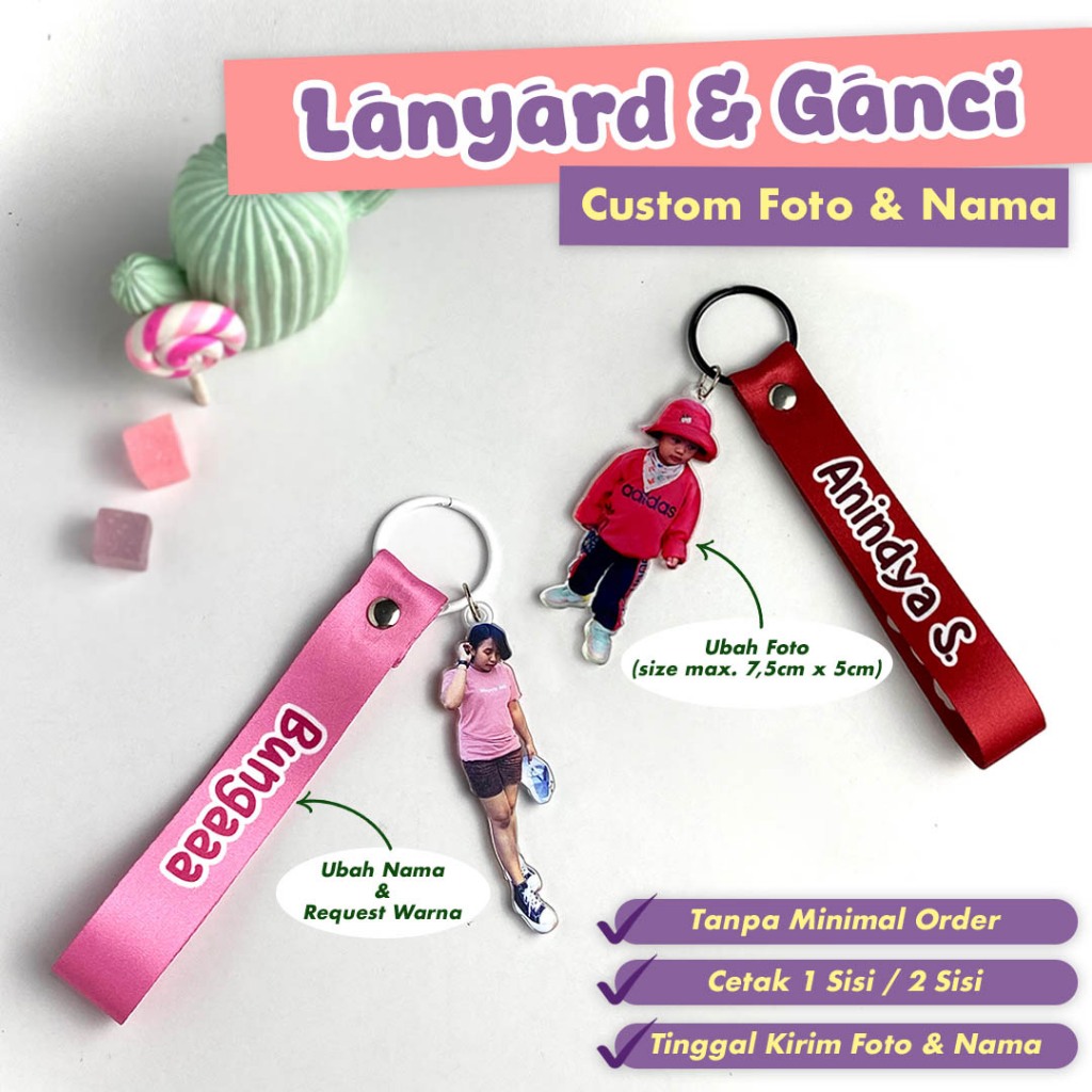 Custom Lanyard Gantungan Kunci Foto Nama – Hadiah Unik Akrilik Foto Ai