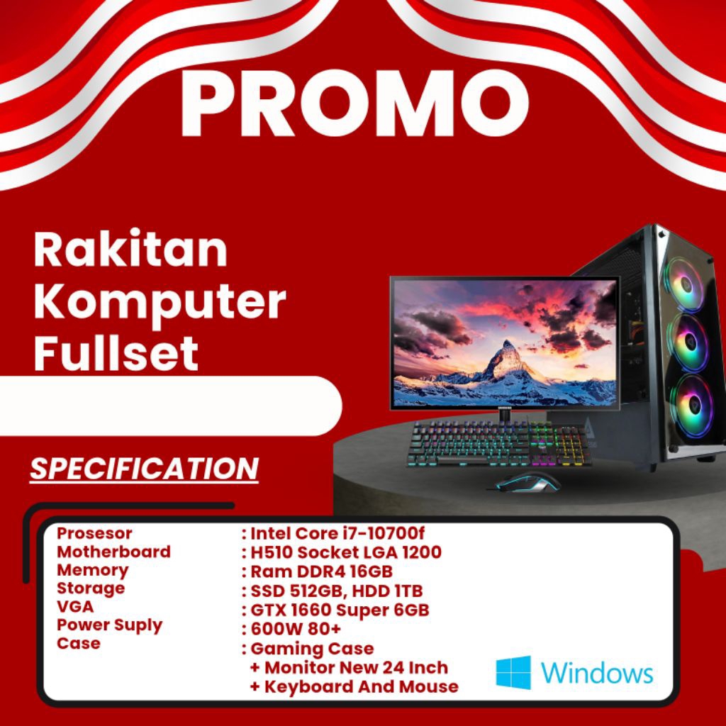 CPU GAMING RAKITAN FULLSET I7 GEN 10 GTX1660 SUPER SIAP PAKAI