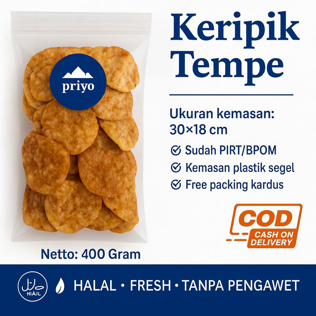 

PRIYO SNACK Keripik Tempe 400 Gram Renyah Gurih Halal