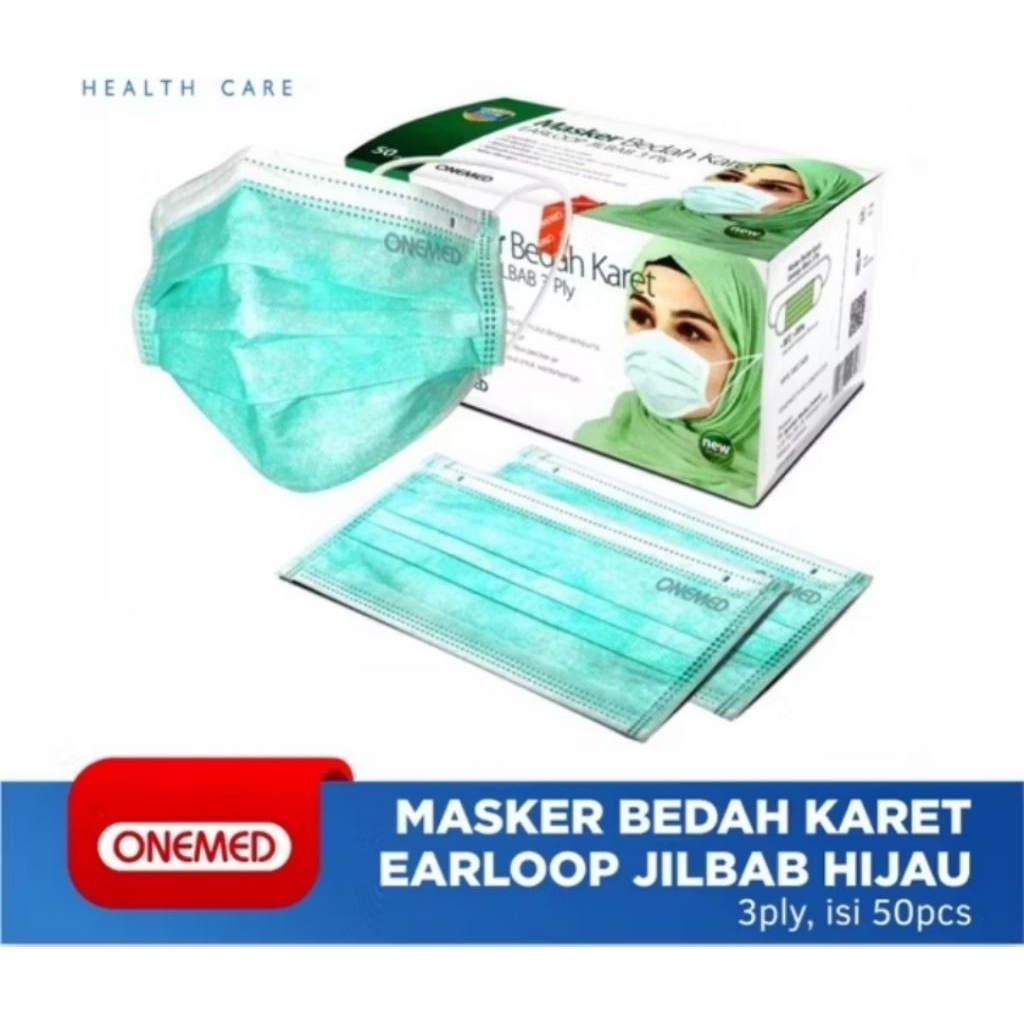 masker hijab onemed warna hijau 1box