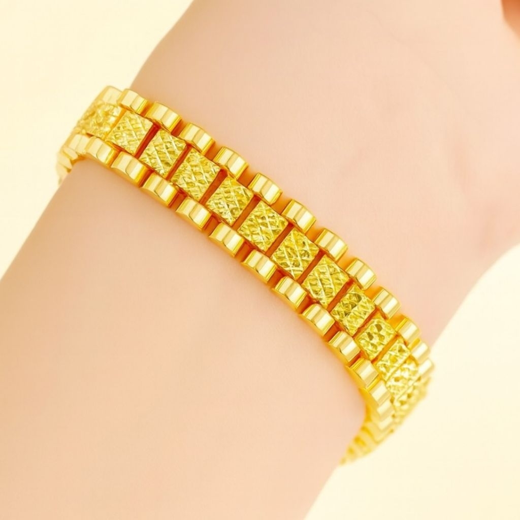 xuping88 gelang tangan wanita motif jam tanggan lapis emas titanium bronze 18k