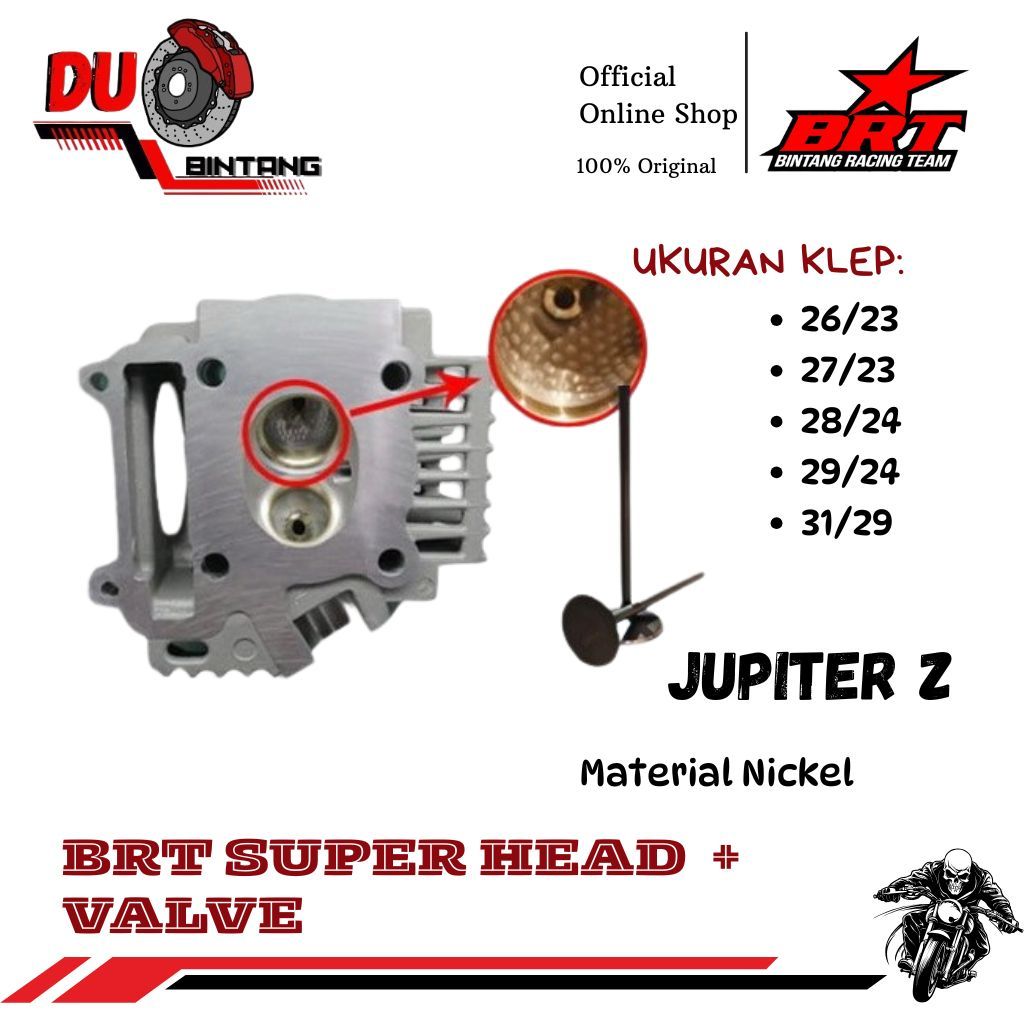 BRT Head Silinder Kop + Klep Nickel Bronze Papas Squish Set Porting CNC Jupiter Z Vega R