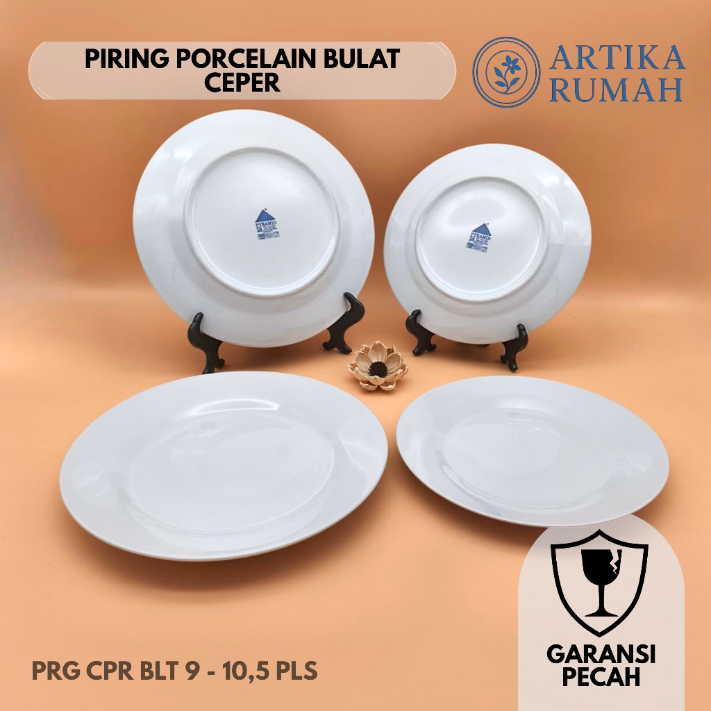 Artika Rumah Piring Keramik Porcelain Ceper Bulat Aestetik 7 - 10,5 inch Warna Putih Polos | Piring 