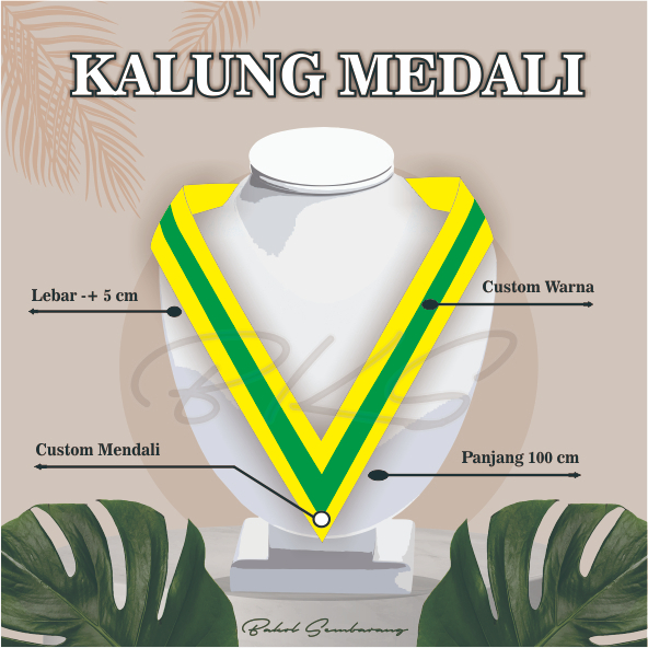 KALUNG GORDON/MEDALI/WISUDA CUSTOM KUNING STRIP HIJAU