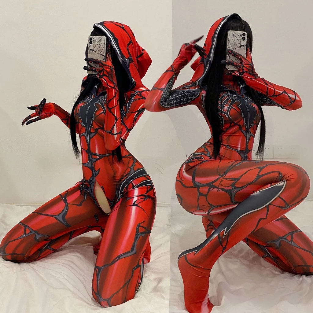 Cosplay Spider Sexy Erotic Zentai Suit Woman Jumpsuit SuperHero Costume White Bodysuit Fancy Outfit 