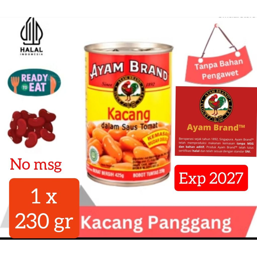 

230 gr(kecil ) baked bean / kacang panggang dalam saus tomat / pha lo tau label halal ayam brand