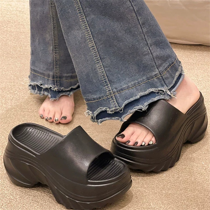 Sandal Wedges Tinggi Karet EVA Sendal Kondangan Tebal Wanita Empuk Kekinian Cantik