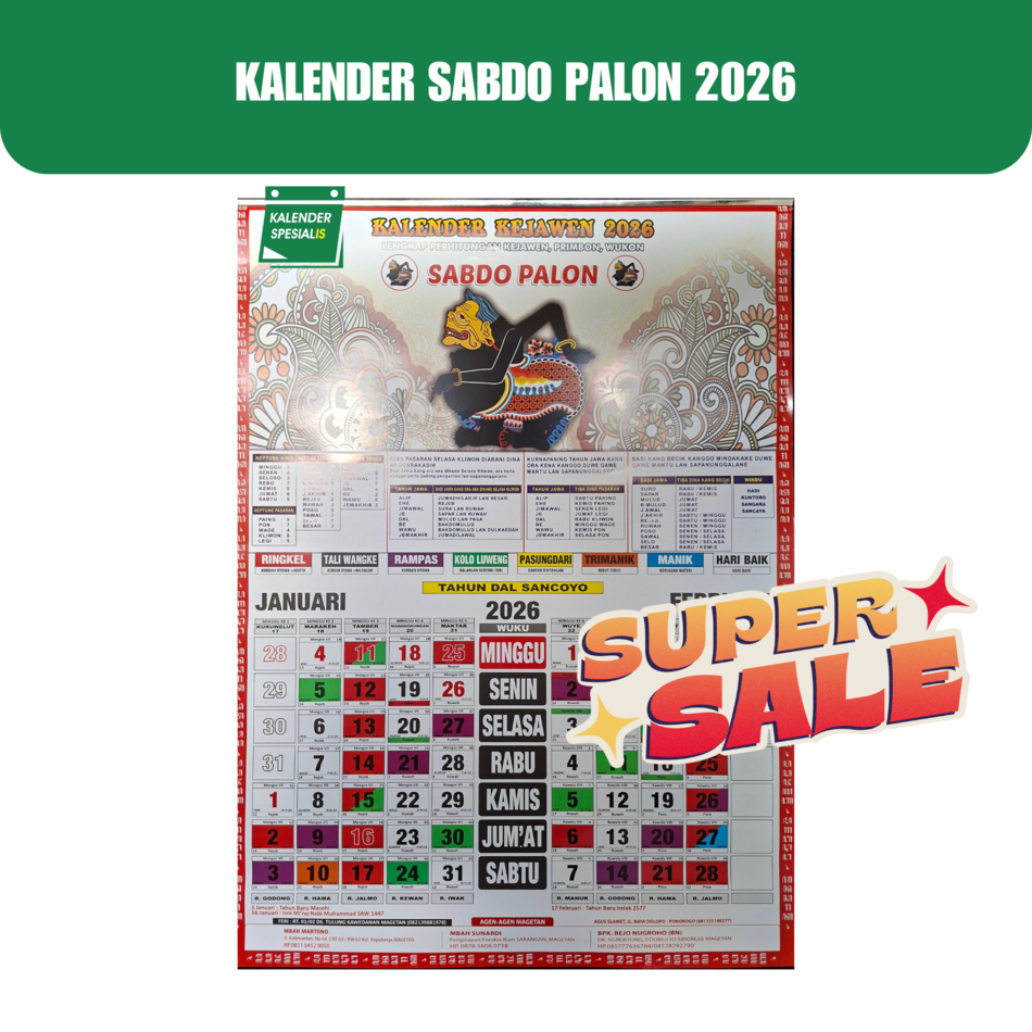 

PROMO KALENDER SABDO PALON TERBARU - KALENDER PRIMBON JAWA BEST SELLER