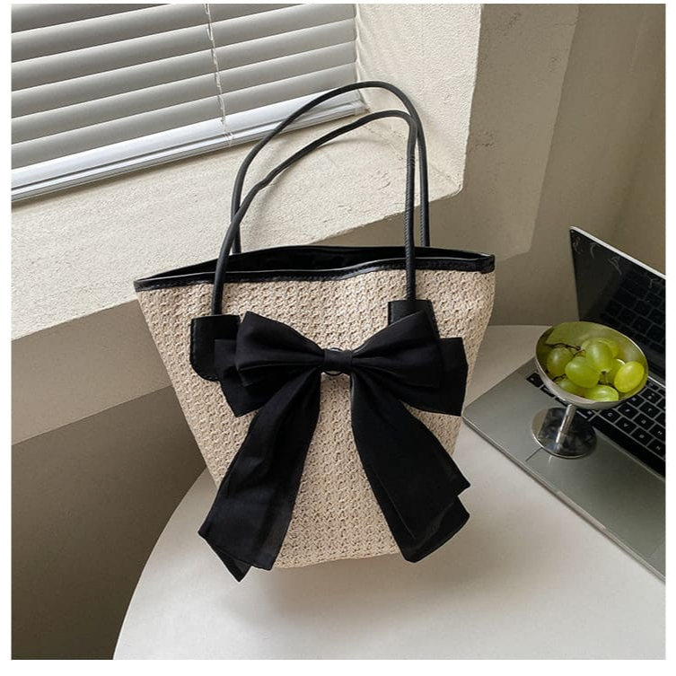 Tas Bahu Wanita Rajut Totebag Pantai Anyaman  Bros Pita Besar Stylish - TW230