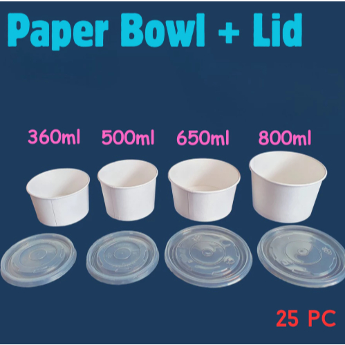 Isi 25 Pcs Paper Bowl Coklat 360ml 800ml Dengan Tutup / Mangkok Bakso Kertas / Tutup Paper Bowl / Pa