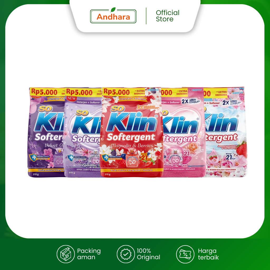 So Klin Softergent 215gr - Deterjen Bubuk SoKlin - Detergen Wangi Murah 5000 - Sabun Pencuci Pakaian