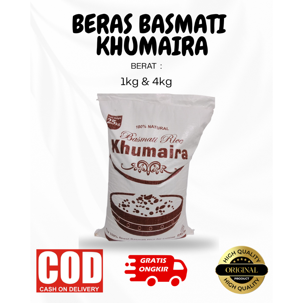 

Beras Basmati Premium Khumaira ( Repack ) Ukuran 1kg dan 4kg