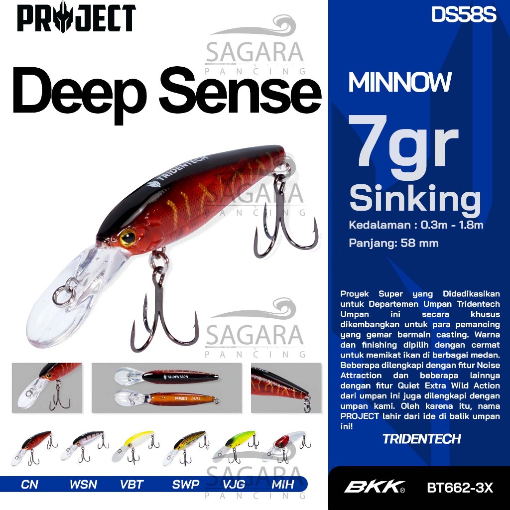 Minnow Tridentech Deep Sense Project Minnow Sinking Lure Umpan Pancing