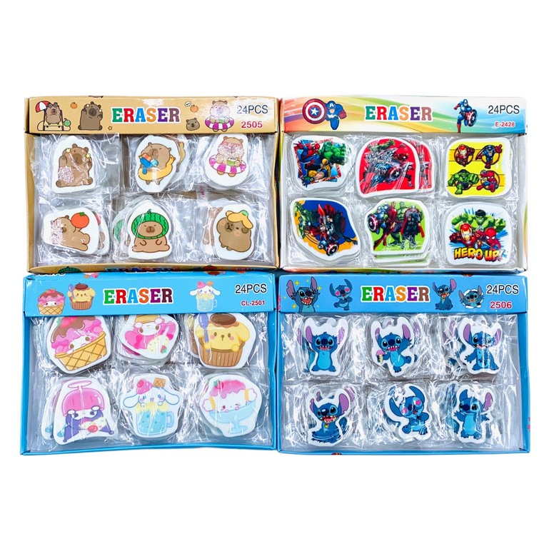

( DAPAT 1 PAK ) PENGHAPUS FANCY KARAKTER / Stip Eraser Superhero Sanrio Capybara Stitch Fancy Lucu