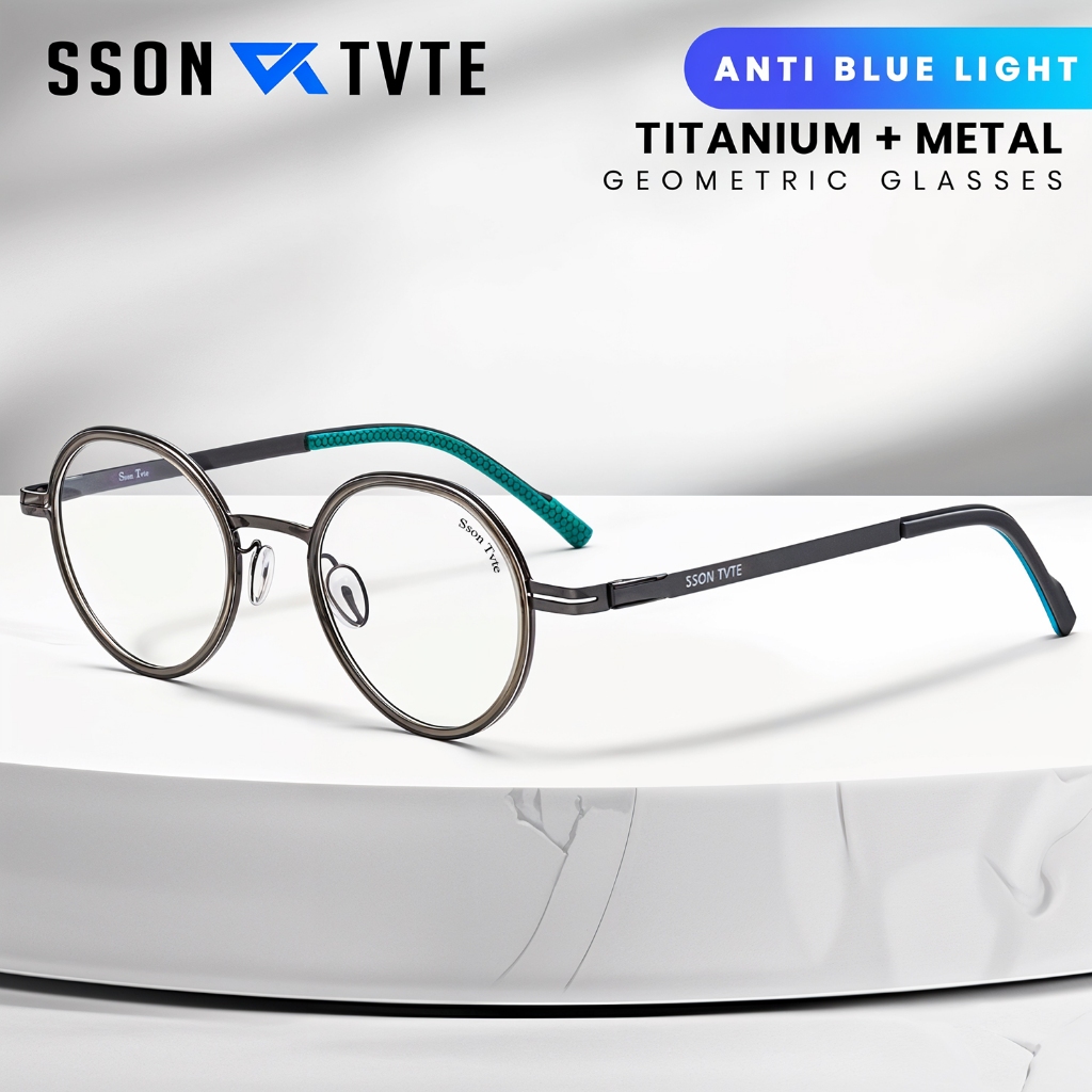 SSON TVTE Frame Kacamata Lensa Minus Pria Wanita Frame Bulat Titanium 9603