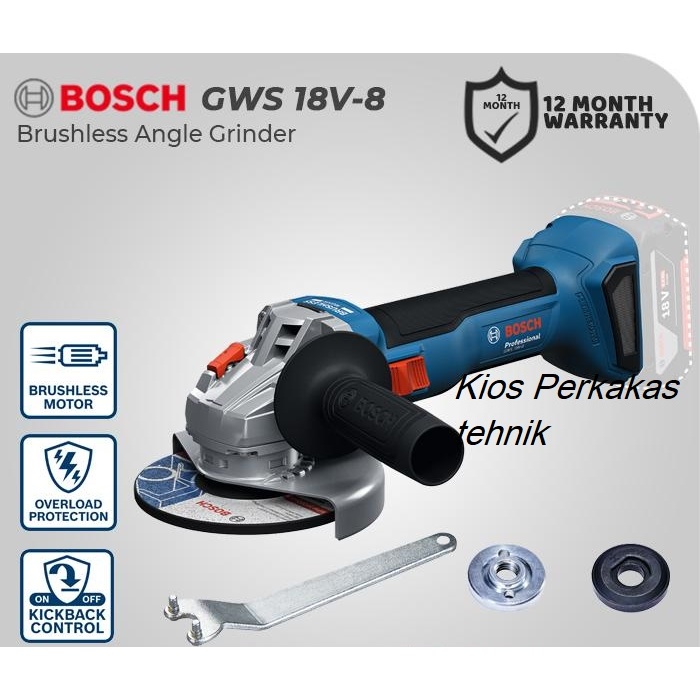 Bosch Cordless Angle Grinder GWS 18V-8 (Solo) (Unit Only)