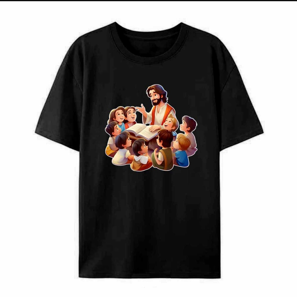Kaos Rohani Yesus Mengajar Anak-anak Sekolah Minggu Family Seragam  Keluarga Dewasa dan Anak Unisex