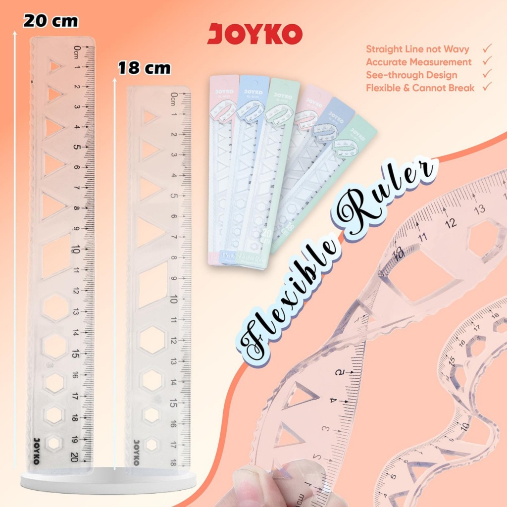 

Joyko FLEXIBLE Ruler 18cm 20cm Elastic / Penggaris LENTUR FLEKSIBEL Anak Sekolah RL-SF