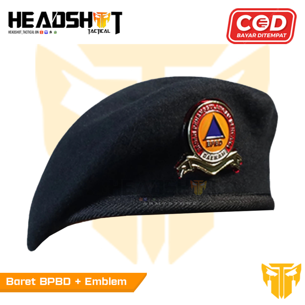 Baret BPBD Satu Set + Emblem Merk Camel - Baret BPBD Merk Camel + Emblem - Baret Camel Hitam BPBD - 