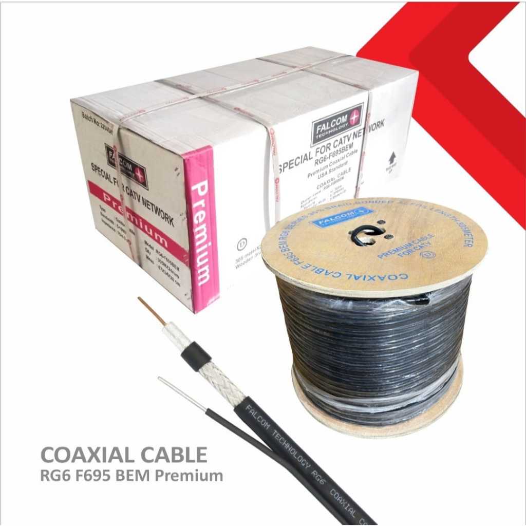 Kabel Coaxual RG6+Kawat FALCOM Technology F695BEM Premium Special for CATV Network 305 Meter 75 Ohm
