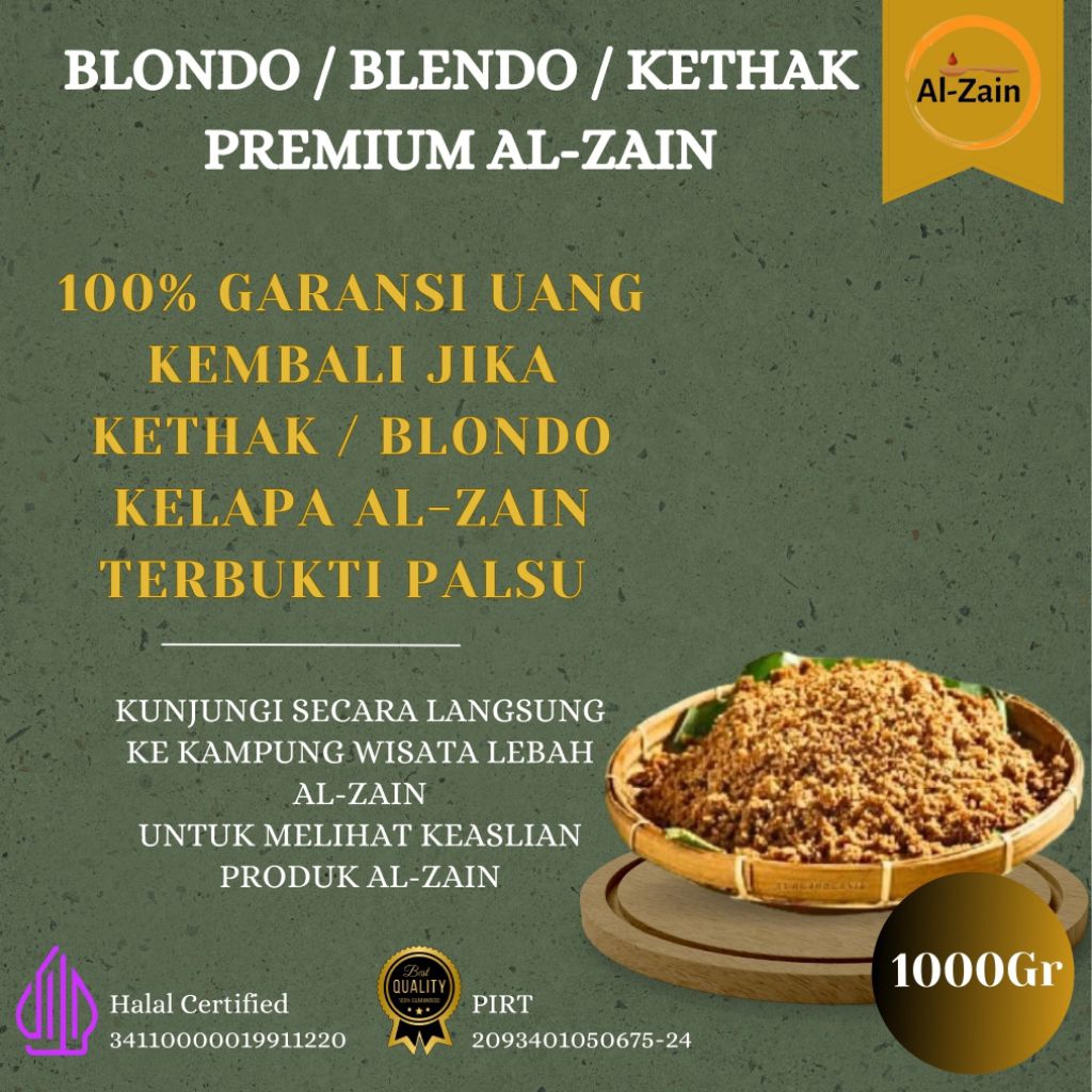 

BLONDO / KETHAK / BLENDO KELAPA PREMIUM AL-ZAIN ASLI 100% (1000GR) – AMPAS KELAPA SEHAT ALAMI