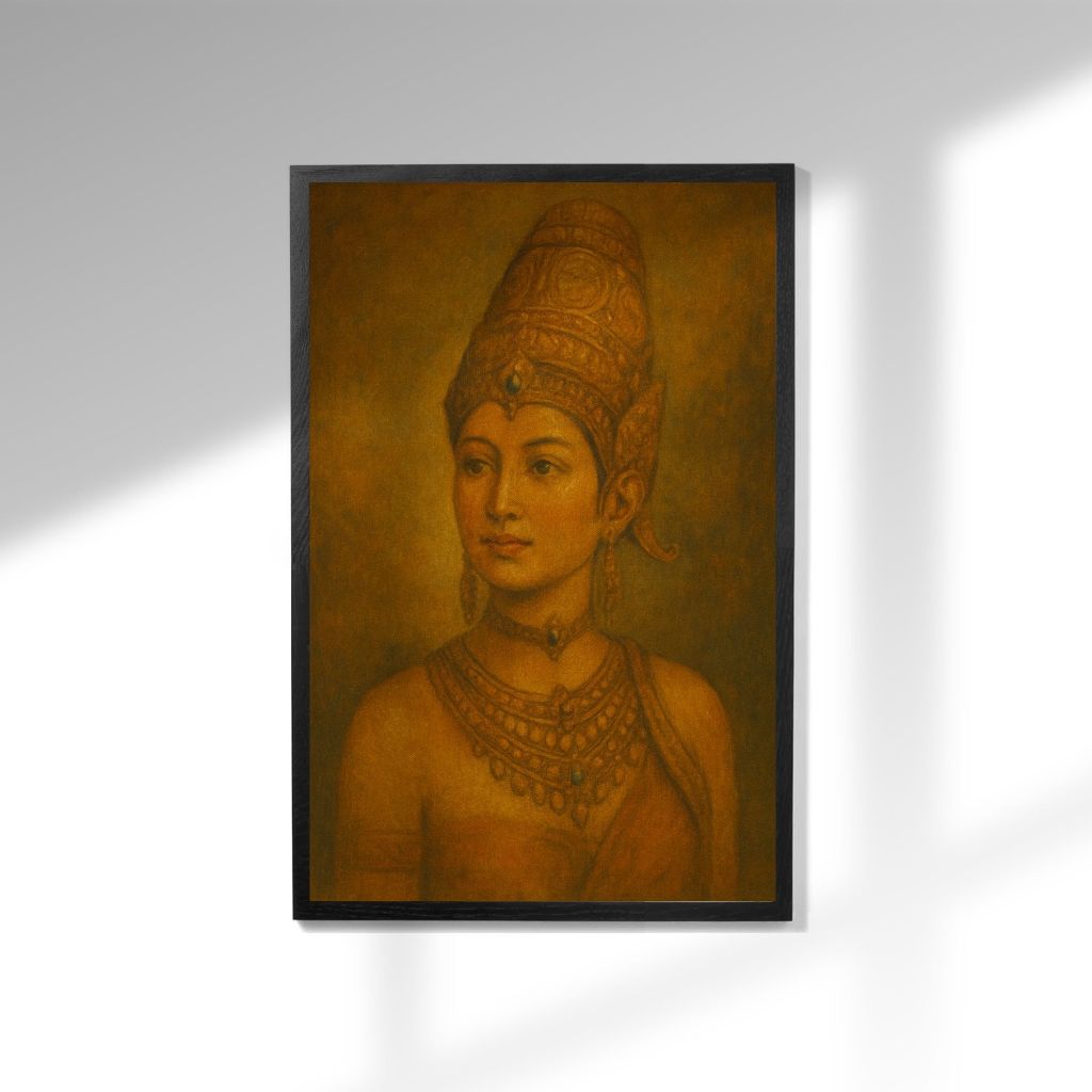 Lukisan Cetak Prabhu Stri Suhita Raja Majapahit Hiasan Dinding Frame Kayu Modern Minimalis