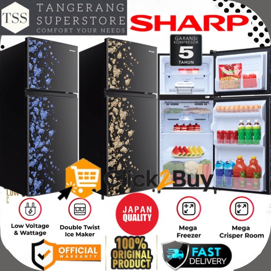 KULKAS SHARP SJ195MD SJ 195MD SJ-195MD LEMARI ES 2 PINTU SAKURA LED LAMP EXTRA BIG FREEZER SHARP LEM