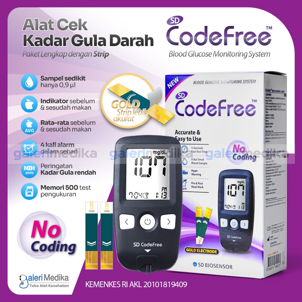Alat Cek Gula Darah SD Biosensor CodeFree Kits  (Alat + 10 Strip)