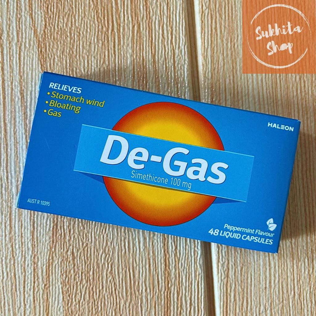De-Gas 48 Capsules – Obat Pereda Sakit Kembung, Gas & Perut Begah dengan Simethicone 100mg Kapsul Au