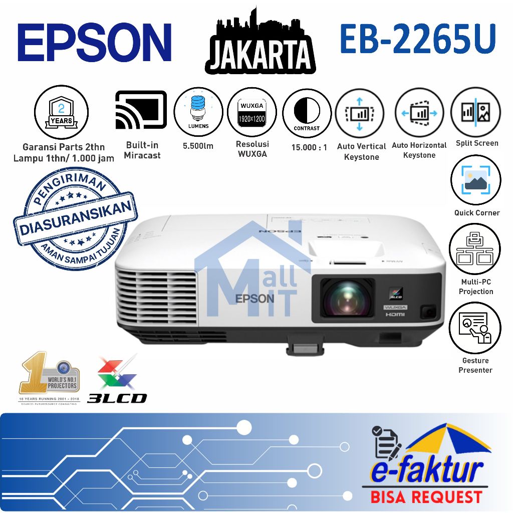 MALLIT EPSON proyektor EPSON EB-2265U EB2265U 2265U EB 2265 U WUXGA Garansi Resmi Jakarta