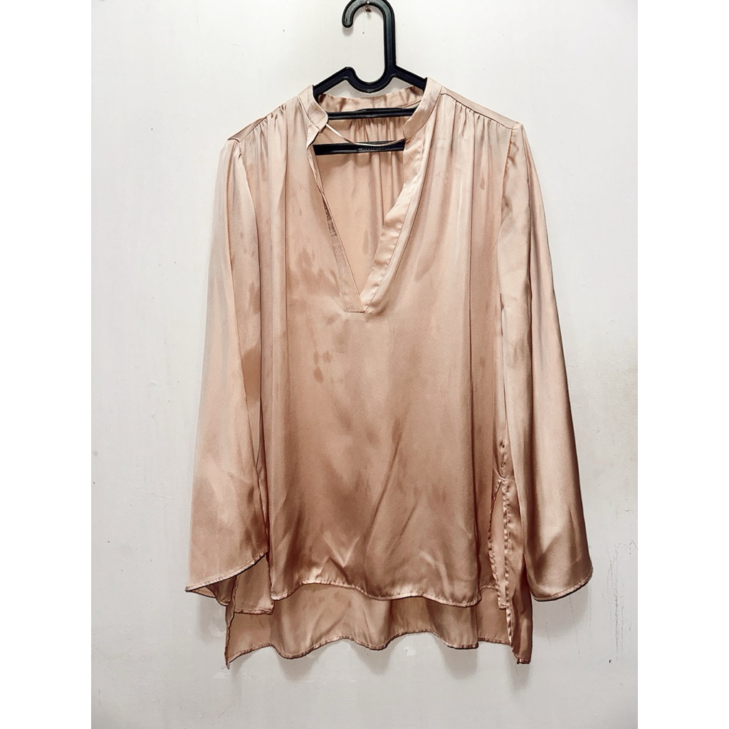 Preloved Zara Silk Shirt - Shine Beige S